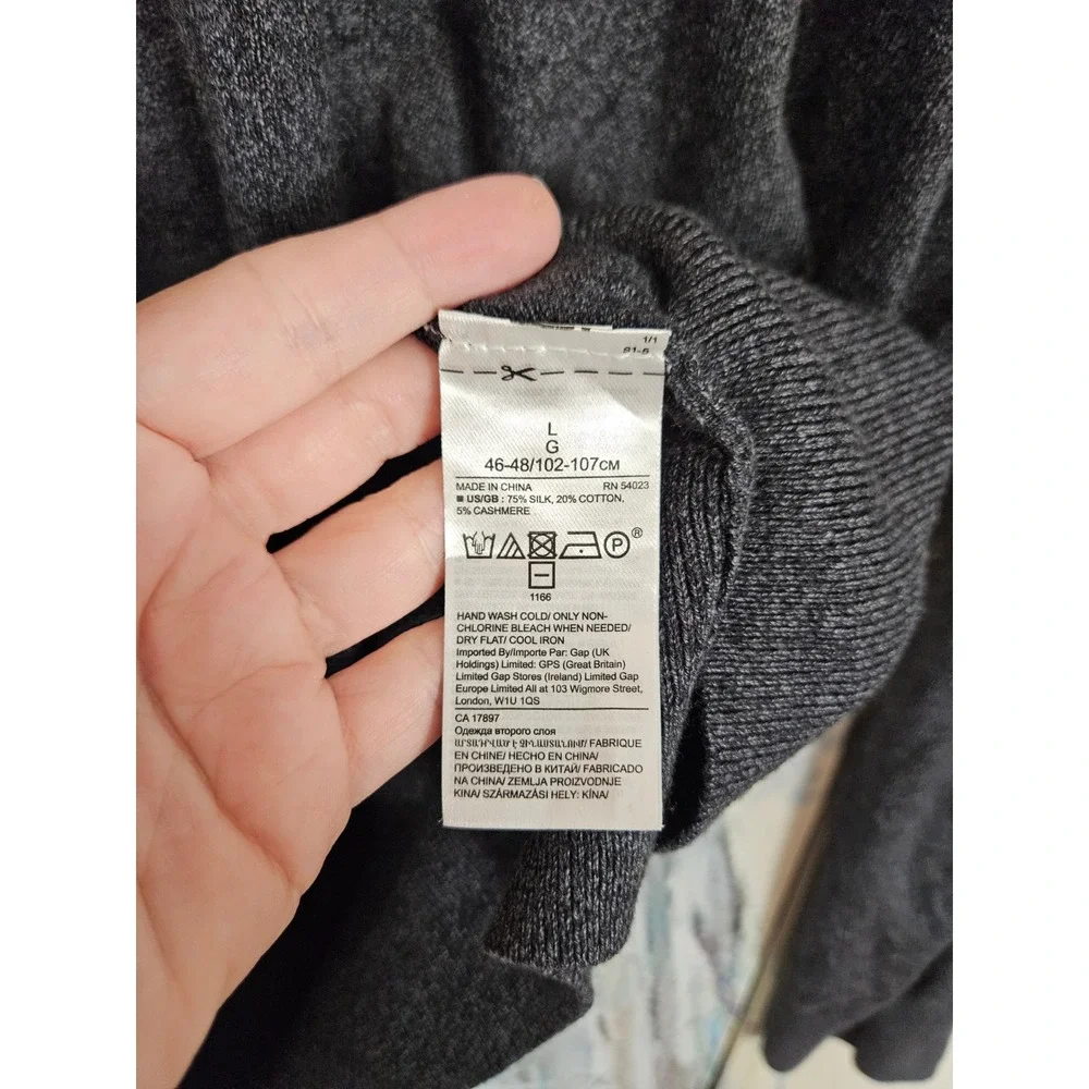 Banana Republic V-Neck Sweater Large Charcoal Gray‎ Silk Cashmere Blend Luxury L